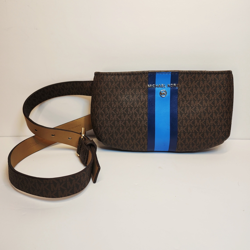 Michael Kors Brown Belt Bag with Blue Stripe